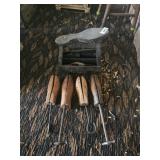 Vintage shoe stretchers, and shine kit box
