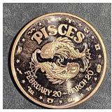 .999 1 oz copper zodiac collectable round strike