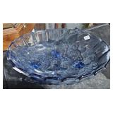 Blue Glass Oval Serving Bowl   12" x 8 3/8" x