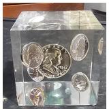 Acrylic Cube w/ 1959 Coins w/ Storage Box