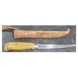 Wood Handle Fillet Knife w/ Leather Case Knife