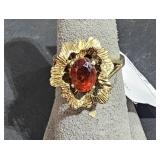 Lebolt 14k Ring w/ Red Stone  sz 6 3/4   tw 5.4 g