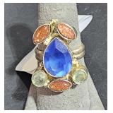 Sterling Ring w/ 6 Stones  sz 8   tw 10.2 g