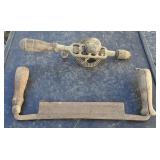 Antique draw knife and hand crank drill