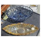 (2) Glass Bowls  Yellow and Blue- 15" Long &