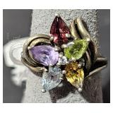 Sterling Ring w/ 6 Stones  sz 6 3/4