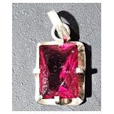 Sterling Pendant w/ Red Stone 1 1/2" Long