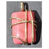 Gold Toned Pendant w/ Pink Stone  1 1/4" Long