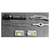 Flash Light, Wine Bottle Opener, Long Tweezers,