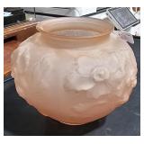 Pink Glass w/ Raised Flowers on Side  5 1/2" Tall