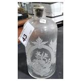 Glass Bottle Decanter w/ Etched Flowers 7" Tall