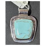 Sterling Mexico Pendant w/ Stone 1 1/2" Long