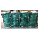 6 Blue Vintage Glass Insulators "E.C& MCo  S.E."