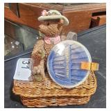 Teddy Bear on Basket w/ Sewing Supplies & Needle