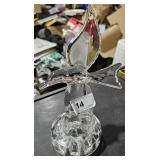Glass Bird Tall Flower Frog 9 1/2" Tall