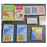 Flash Cards, Crayons, and 3 Pinochle Cards