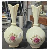 2 Lenox Bud Vase w/ Roses Painted 8 1/4" Tall