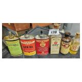 3 Vintage Gun Oil Cans & 3 Gun Glass Bottles -