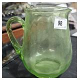 Vintage Green Glass Pitcher  7 3/4" Tall
