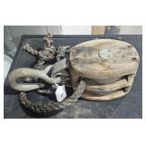 Vintage Wood & Metal Pulley Block