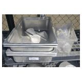 Commercial metal serving trays, plastic silverware