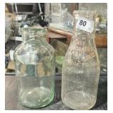 Vintage Glass Milk Bottle  & Green Glass Bottle