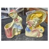 2 lots of 1 ea  Girl w/ Doll Planter #810 USA &
