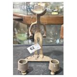 Metal Cowboy on Horse Shoe w/ 2 Candle Holders