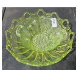 2 Lots of 1 ea Green Glass Large Fruit Bowl and