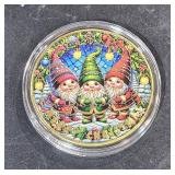 Gold Toned Merry Christmas Token w/ Colored Elf
