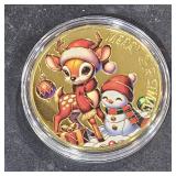 Gold Toned Merry Christmas Token w/ Colored
