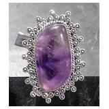Large German Silver Amethyst Ring  sz 7