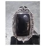 Large German Silver Black Onyx  Ring  sz 7