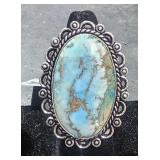 Large German Silver Turquoise Ring  sz 9