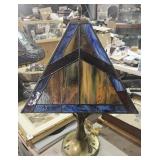 Vintage Stained Glass Lamp Shade on Metal Base