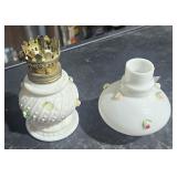 Small Milk Glass Oil Lantern w/ Flowers   Missing