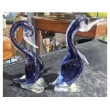 2 Lots of 1 Blue Glass Birds 7 1/2" Tall