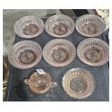 Pink Depression Glass Sugar & 6 Bowls & 1 Serving