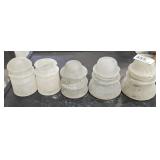 5 Glass Insulators  4 Chipped   Mineral Coated