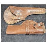 (2) Leather Gun Holsters -One w/ Carving Stamped