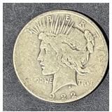 1922 P Silver Peace $1 Dollar Coin