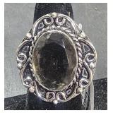 German Silver Smokey Quartz Ring  sz 7