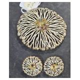 Large Round Brooch and Clip On Earrings