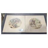 (2) Vintage USA Wall Tiles w/ Pictures 8" Sq