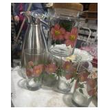 4 water glasses covered Glass Jar and Water