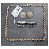 Black & White Beaded Clip On Earrings & Copper