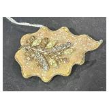 Rhinestone & Gold Tone Leaf Brooch
