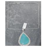 German Silver Chain 20" w/ Green Onyx Pendant