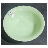 Green Milk Glass Bowl w/ Design on Edge  Stampe MK