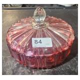 Covered Pink Glass Candy Jar 7" Across & 5" Tall